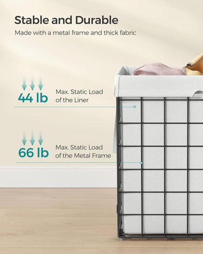 SONGMICS Laundry Hamper, 29 Gal. (110L) Laundry Basket, Collapsible Clothes Hamper, Removable and Washable Liner, Metal Wire Frame, for Bedroom Bathroom, Cream White ULCB111W01