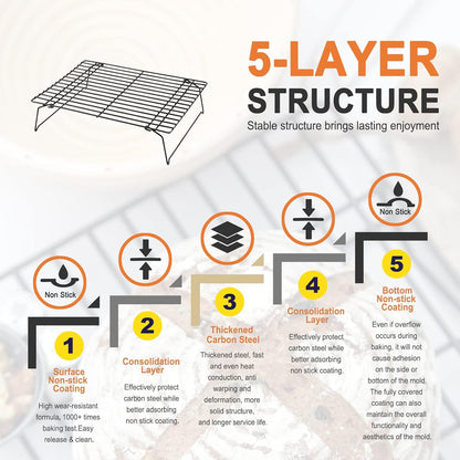 CHEFMADE Baking and Cooling Rack Set, 13.5-Inch 3-Tier Non-Stick Stackable Collapsible Rectangle Wire Rack for Oven Baking (Black)