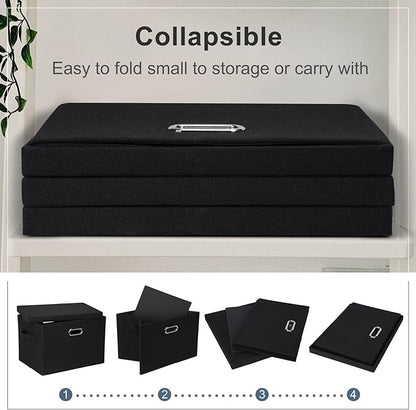 Graciadeco Large 17" 36 Quart Collapsible Stackable Storage Bins with Lids, 1 Pack Black Foldable Fabric Closet Storage Boxes with Lids, 4 Handles Heavy-duty Linen Cube Baskets for Bedroom
