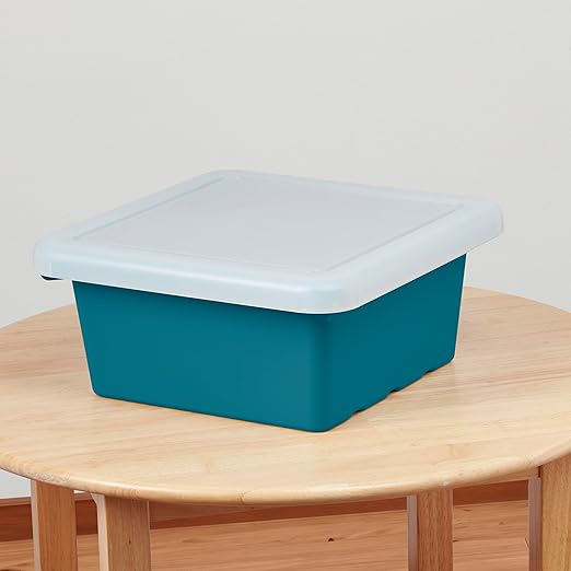 ECR4Kids Stackable Square Bins with Non-Snap Lids, Multipurpose Organization, Turquoise, 2-Pack