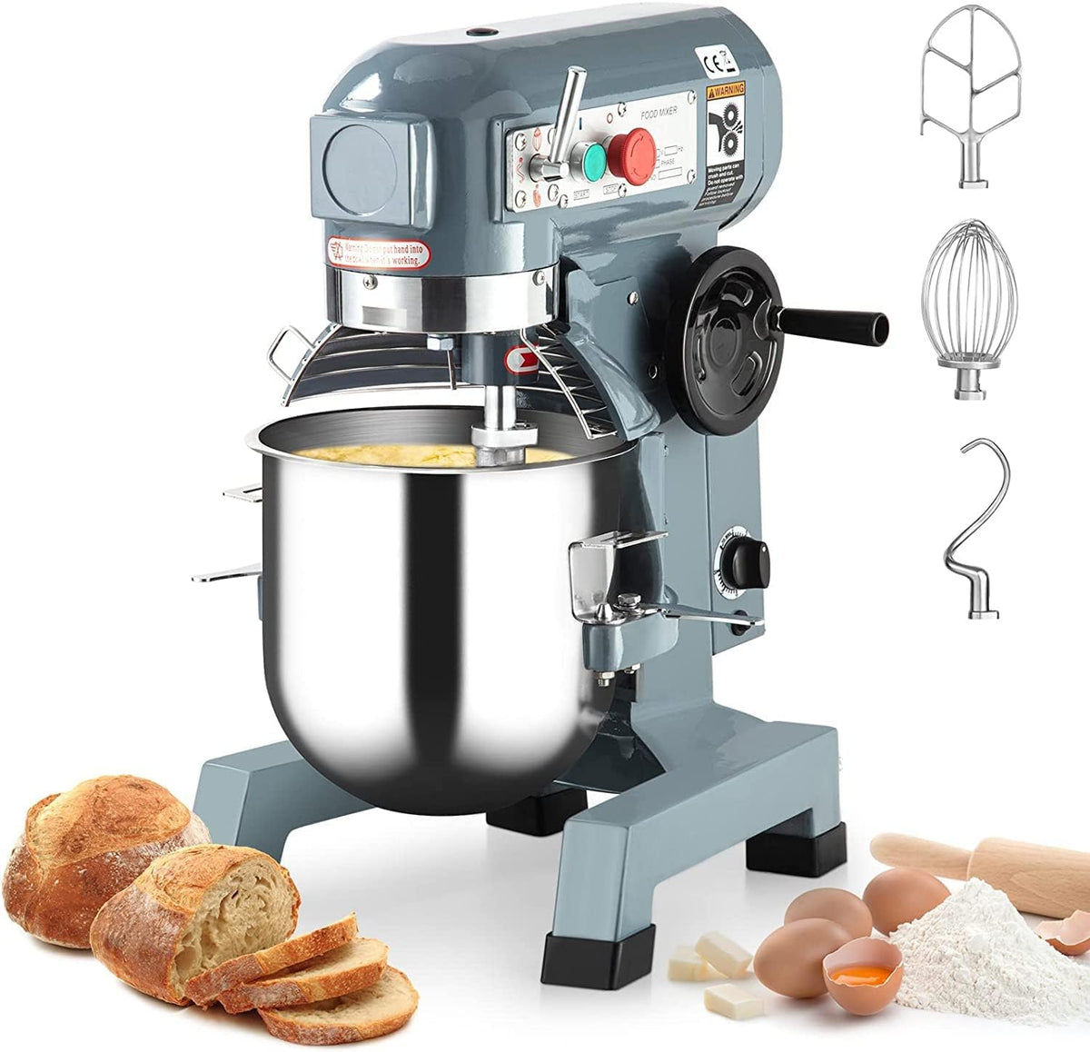 30QT Commercial Mixer, 1250W Stainless Steel Commercial Food Mixer with 3 Speed Adjustable, Large Capacity Commercial Stand Mixer Food Mixing Machine for Bakery Pizzeria Restaurant