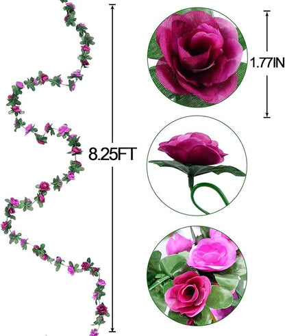 Miracliy 8Pcs 66FT Purple Flower Garland, Artificial Rose Floral Vines Fake Hanging Spring Flower Garland for Wall Backdrop Wedding Arch Tea Party Door Mantle Decoration