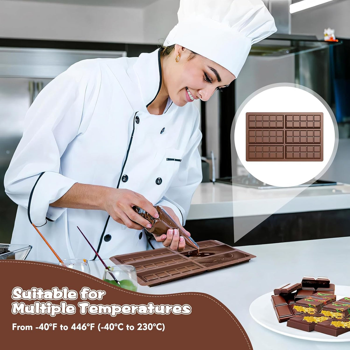 Chocolate Bar Mold, Silicone Dubai Chocolate Bar Mold, Non-Stick Chocolate Bar Molds, Deep Chocolate Bar Mold for Dubai Chocolate Bar Pistachio, Candy, Milk Chocolate Bar