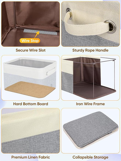 BALEINE 3 Pack Fabric Closet Storage Bins for Shelves, Linen Closet Organizers and Storage, Decorative Baskets for Organizing, Shelf, Clothes, Home, Office (Grey, 15"x11"x9.5")
