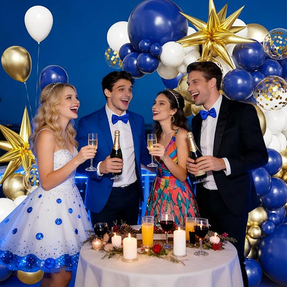Navy Blue White Gold Balloon Arch Kit, 2026 Graduation Decorations, 130Pcs Blue Gold White Balloons with Foil Star Confetti Balloons for College High School Graduation Decorations Class of 2026