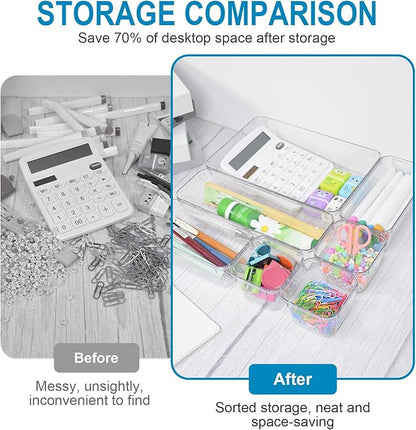 Clear Drawer Organiser Set Desk Drawer Dividers Makeup Organiser Divider Tray Utensil Cutlery Set Dressing Table Organisers for Bedroom Kitchen Bathromm Office Gadgets(25 Pack)