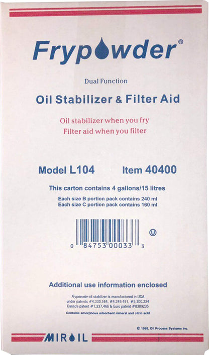 MirOil L104 Fry Powder Oil Stabilizer and Filter Aid, Case of 4 Gallons of Fry Powder, Remove Fryer Oil Contaminant, Reduce Grease Usage, Deep Fryer Cooking Grease Saver, Saves & Remove Carbon Deposit