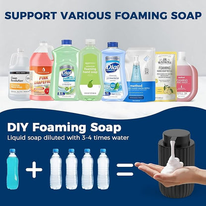 Ceramic Foaming Hand Soap Dispenser 2Pack，12 oz Bathroom Soap Dispensers， Lotion Dispenser for Kitchen, Refillable Matte Streaks Soap Dispenser with Large Pump (Black-2Pack)
