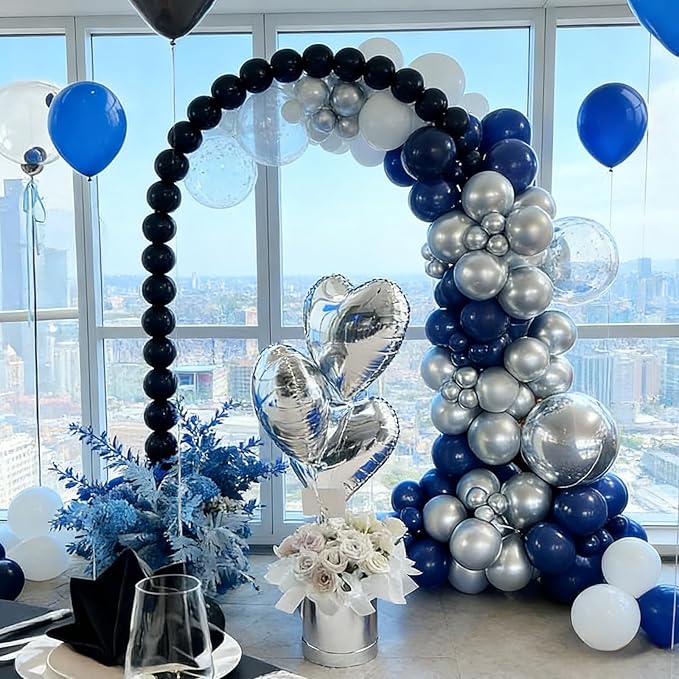 60pcs Blue Silver Balloons, 12inch Navy Blue, Black, Metallic Silver Party Balloons for Graduation 2026, Father's Day, Men's Birthday, Sports Party Decorations