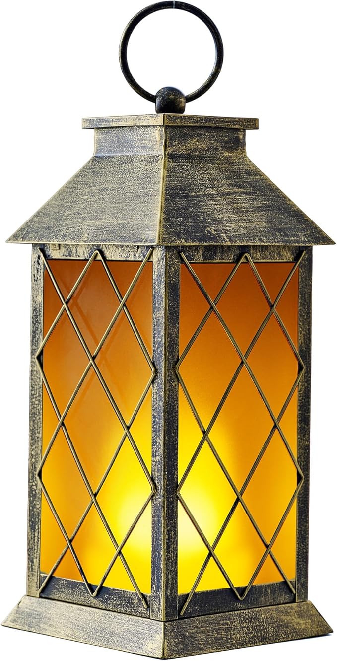 18" Solar Lantern with Flickering Flame Light, Large Outdoor Waterproof Solar Lanterns Hanging Metal Decorative Lantern for Patio Front Porch Garden Yard Outside Tabletop Mothers Day Gifts Grandma