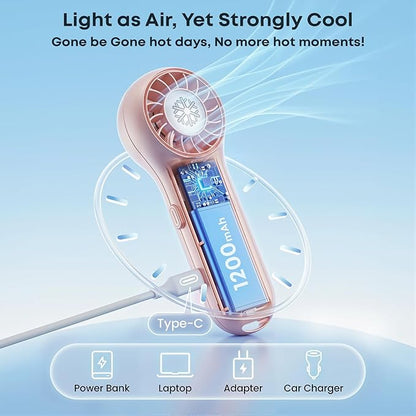 DREAMME 2 Portable Handheld Fan, Powerful Mini Fan, 4-Speed Personal Small, Cute Small Pocket, Rechargeable Operated Lash Fan for Travel, Summer Gifts for Women, Girls, Pink