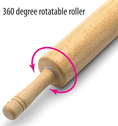 Farberware Classic Wood Rolling Pin, 18-Inch Hardwood Dough Roller for Baking Pizza, Pies, Pastry and Cookies, Ergonomic Handles, Kitchen Essential