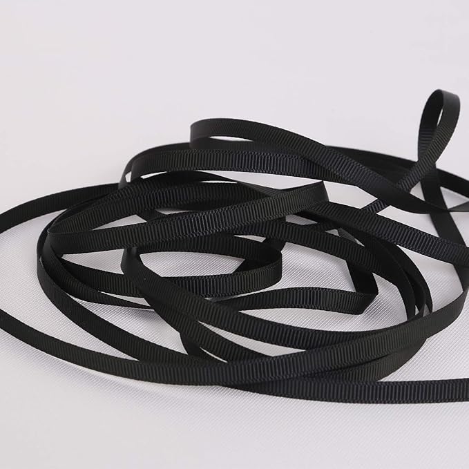Ribbonitlux 1/4" Wide Solid Grosgrain Ribbon 25 Yards (030-Black）, Set for Gift Wrapping, Party Decor, Sewing Applications, Wedding and Craft