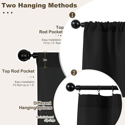 HolidayIdeas Black Outdoor Patio Curtains Waterproof with Rod Pocket 6 Pcs - Protect Privacy 84 inch Length Balcony Outdoor Curtains for Apartments,Porch, Gazebo, Pergola, Sliding Glass Door