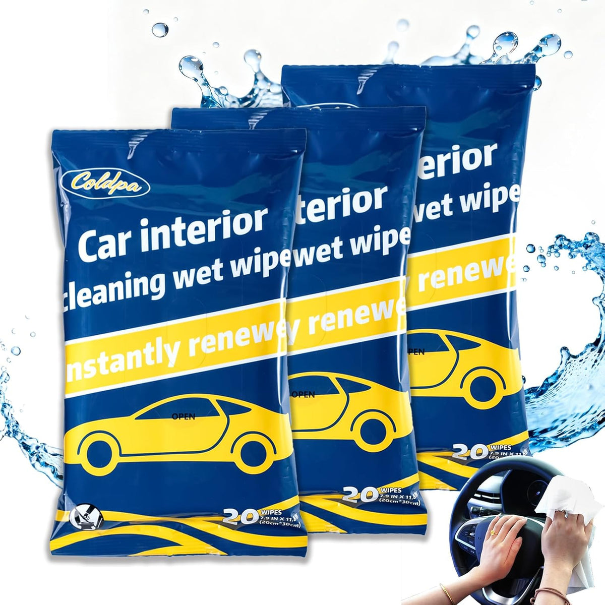 Car Interior Cleaning Wipes, All-Purpose Cleaning Wipes, Cleaning Wipe for Interior Auto Detailing, Multi-Purpose Automotive Wipes for Leather, Dashboard, Steering Wheel, Sofa, etc. 3packs.(60PCS)