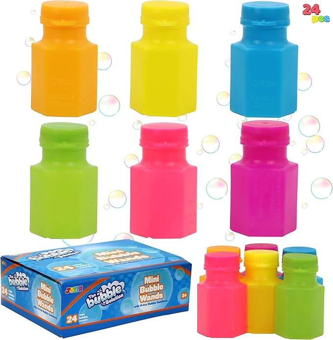 JOYIN 24 pcs Mini Bubble Bottles with Wand Assortment for Kids, Bubbles Party Favors Supplies, Summer Toy for Toddler, Valentines Day Goodie Bag Stuffer, Birthday Gifts for Toddlers