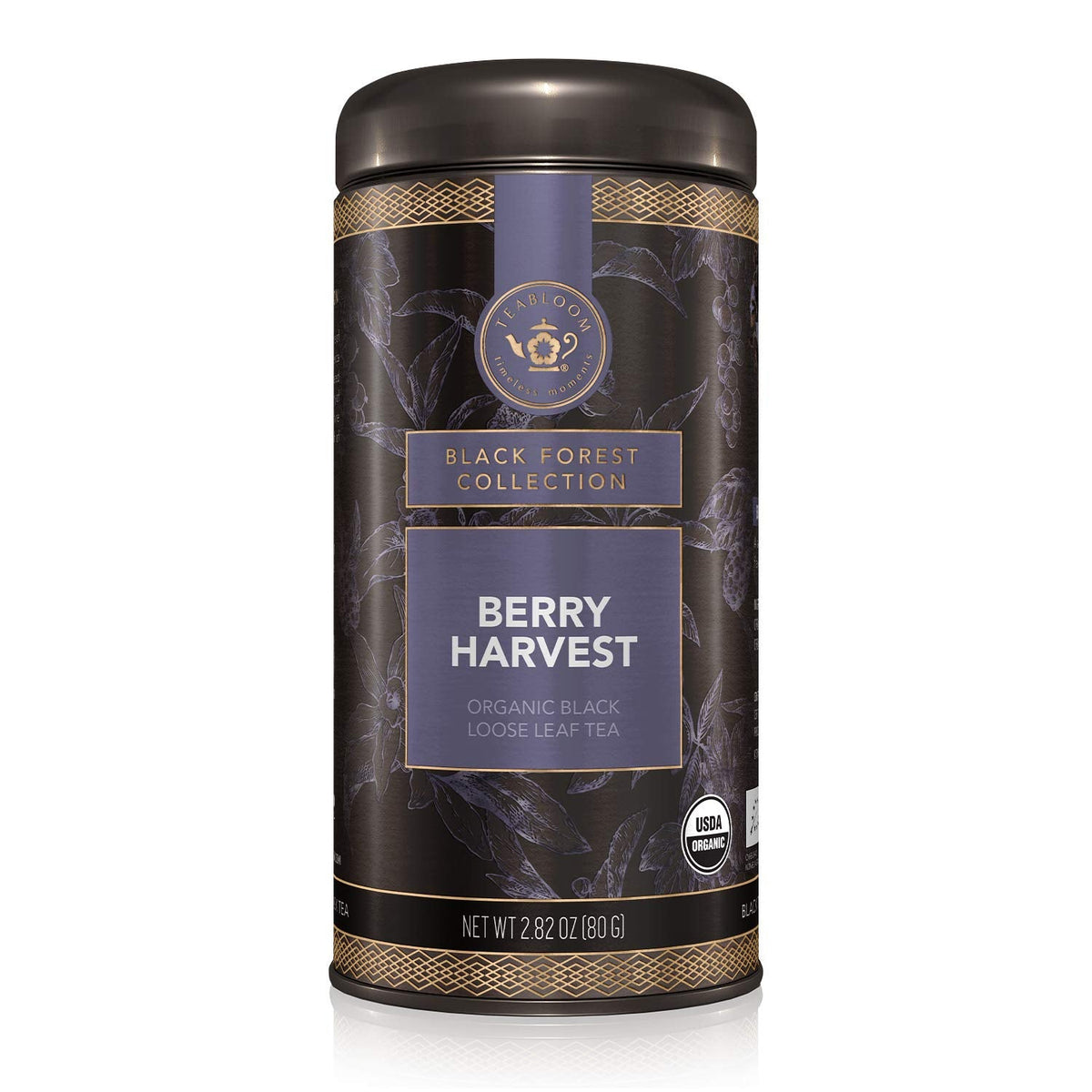 Teabloom Organic Fruity Black Tea, Berry Harvest Loose Leaf Tea, USDA Certified Organic & Kosher, Fresh Whole Leaf Blend in Reusable Gift Canister