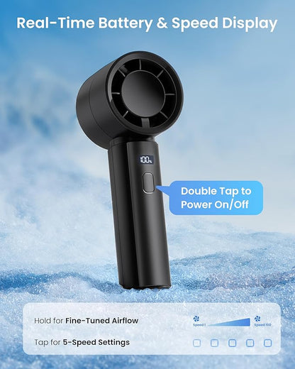Gaiatop Small Handheld Fan Portable, Powerful High Speed Turbo Cooling, 4000mAh USB Rechargeable Battery Powered Mini Personal Fan, Summer Outdoor Travel Essentials, Gifts for Men Women, Black