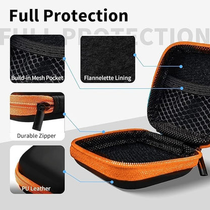 Square Earbud Case Portable EVA Carrying Case Storage Bag Tech Pouch Cell Phone Accessories Organizer with Carabiner for Earphone, Earbud, Earpieces, SD Memory Card, Camera Chips, Orange1