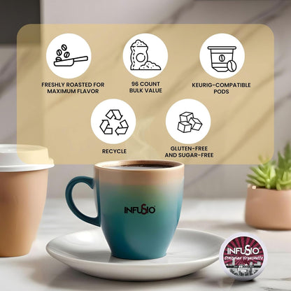 InfuSio Coffee Pods 96 Count Ethiopian Yirgacheffe Gold Medium Light Roast Single serve Coffee pods for Keurig K Cup® Brewers