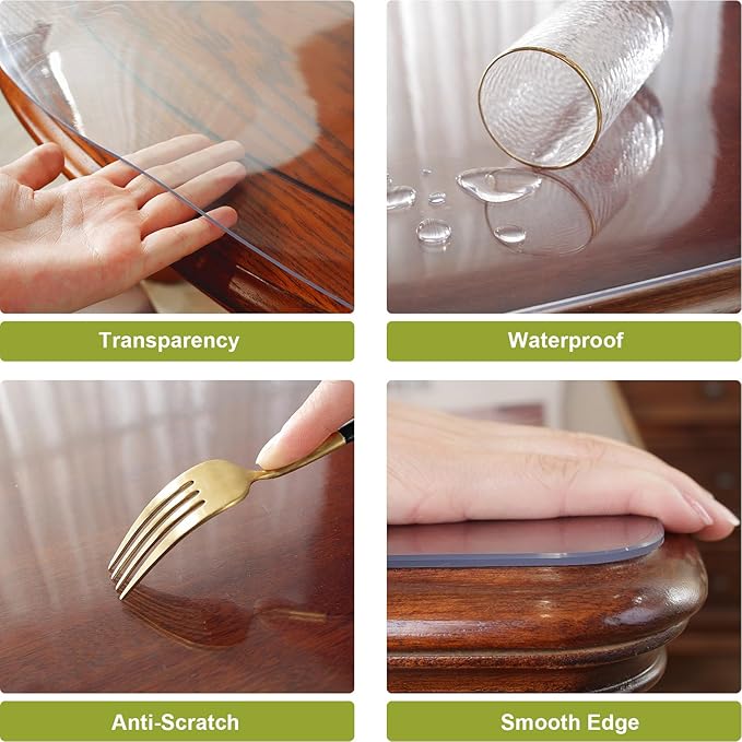 OstepDecor Clear Table Protector 44 x 44 Inch, 2mm Thick Plastic Table Cover, Waterproof PVC Clear Table Cover Protector, Desk Protector Mat, Writing Desk Pad for Desktop, Coffee & Dining Room Table