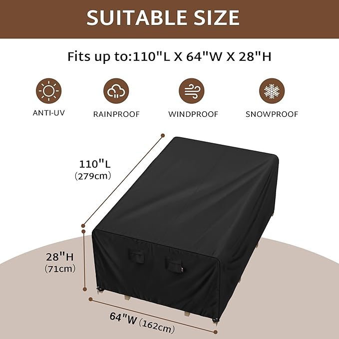 iBirdie Outdoor Patio Furniture Set Covers 110 x 64 inch fit 5 x 9 ft, 60, 62 inch Wide, 108, 110 inch Long Outside Dining Table and Chairs, Waterproof Weatherproof Cover, Heavy Duty 600D
