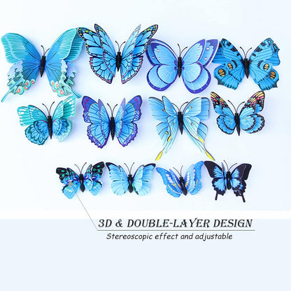 Butterfly Wall Decor 24/48 PCS, 3D Butterflies Stickers for Party Decorations with Magnets(Blue, 24)