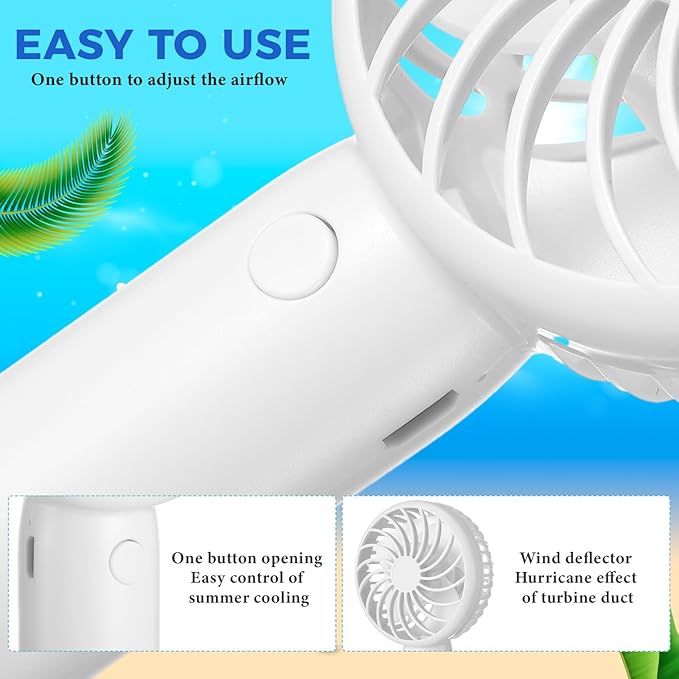 Tujoe 6 Pcs Mini Powerful Handheld Fan 3 Speed Personal Small Portable Rechargeable Fan with Base USB for Women Eyelash Makeup Office Travel Beach Indoor Outdoor (Mixed Colors)