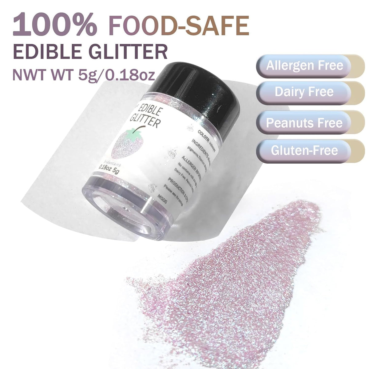 Iridescent Edible Glitter for Drinks - 5 Grams Prism Powder Cocktail Drink Glitter Food Grade Luster Shimmering Dust Vegan Metallic Food Coloring