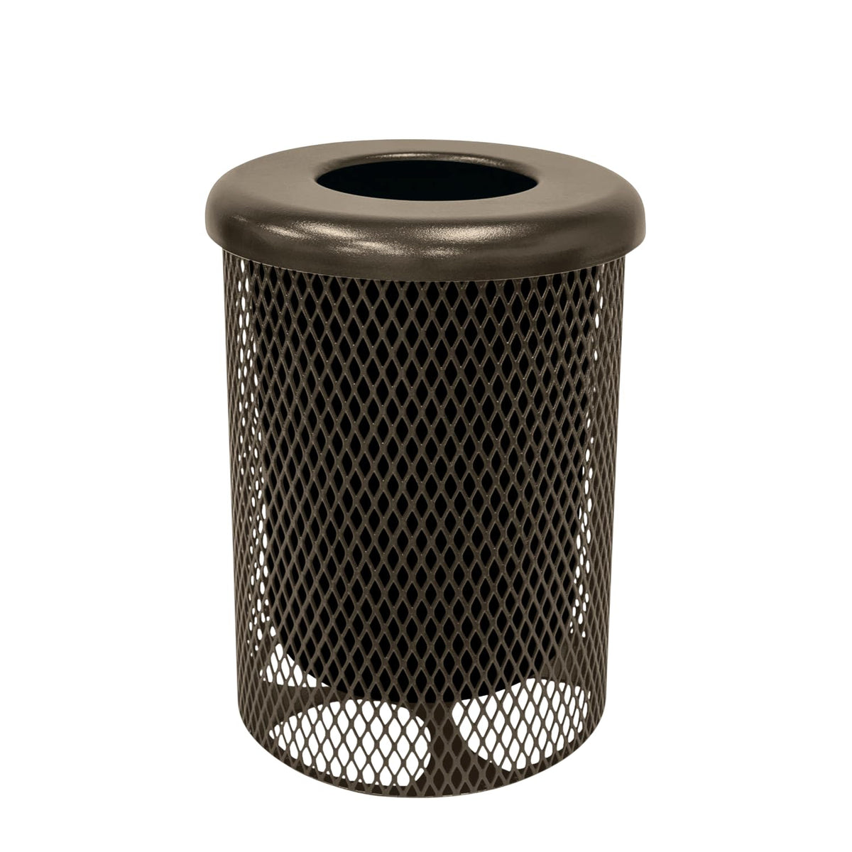 COATEDOUTDOORFURNITURE RFT-TXTBRW Heavy Duty Round Trash Receptacle with Flat Top, Liner Included, 32 Gallon, Textured Brown, Made in America
