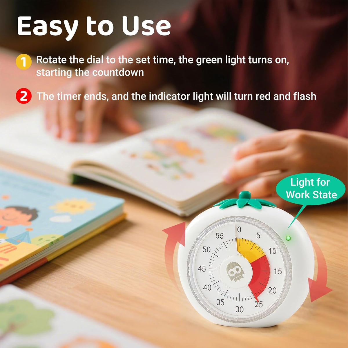 Visual Timer for Kids & Adults – 4-Color Zone Countdown Timer, 60-Min Silent Pomodoro Timer for Adhd Focus, Study, Cooking & Time Management Tool