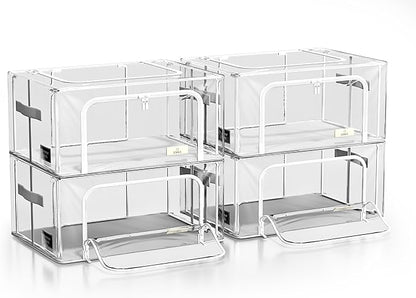Sorbus Storage Bins with Metal Frame - Stackable & Foldable Clothes Organizer Bags - Clear Soft Plastic Storage Containers (4 Pack, Small)