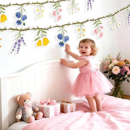 JIAYIQI 2PCS Wildflower Party Decorations, 7.9FT Pre-Strung Floral Garlands for Baby Shower Bloom Birthday Tea Party Wedding, Reusable & DIY Flower Banner for Garden Theme Grad in Bloom & Mothers Day
