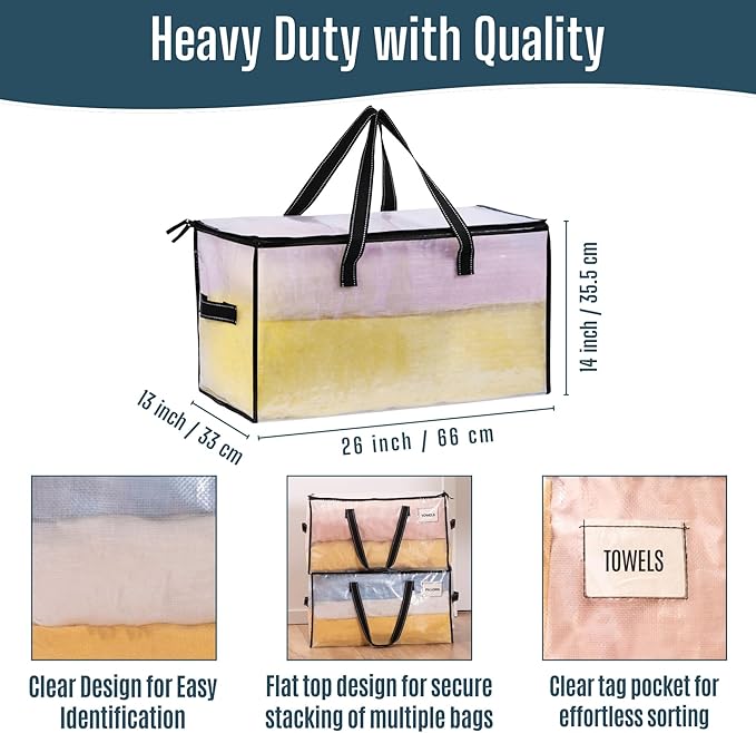VENO 8 Pack Heavy Duty Moving Bags, Clear Storage Bags for Clothes and Comforters, College Dorm Essentials Packing Supplies, Foldable Boxes Alternative (Clear, 8 Pack)