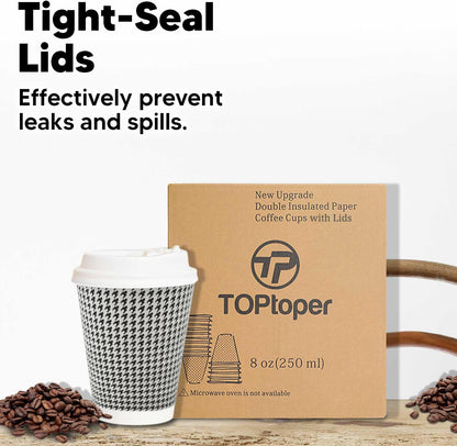 350 Pack 8 oz Insulated Disposable Coffee Cups with Lids, Double Wall Corrugated Paper Hot Cups Bulk To Go Disposable Cups for Hot Beverage or Cold