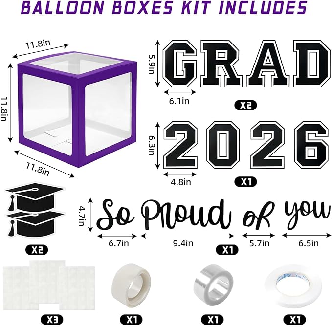 Graduation Decorations 2026 Graduation Party Decorations Set of 4 Boxes with 129pcs Balloons Arch Garland Kit Party Supplies for Any Grades Purple