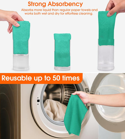 Roll of Microfiber Cleaning Cloth –100 Pack, Tear Away Microfiber Towels, Reusable, Washable, Scratch-Free, Cleaning Supplies,Kitchen Towels for Car, Home, Kitchen (Malachite Green)