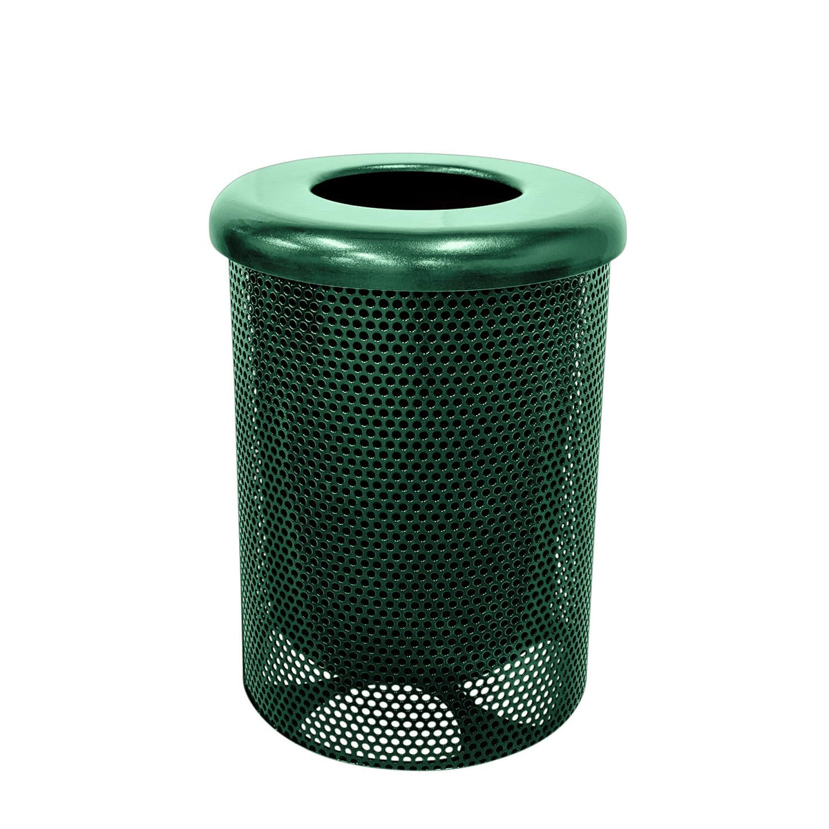 COATEDOUTDOORFURNITURE RFT-P-TXTGRN Heavy Duty Round Trash Receptacle with Flat Top, Liner Included, 32 Gallon, Textured Green, Made in America