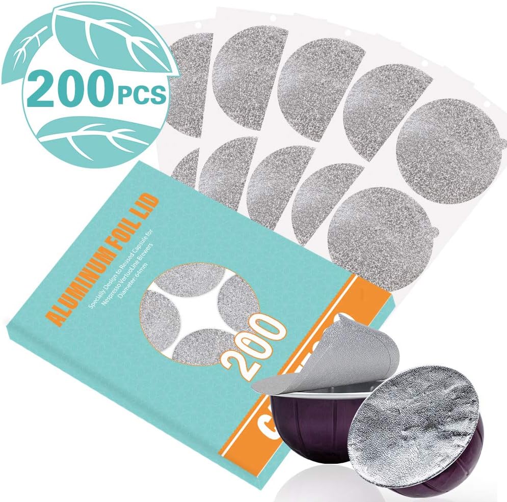 Capmesso Aluminum Foils Lids to Reuse Vertuoline Capsules Coffee Pods Compatible with Nespresso VertuoLine Machine 64mm(200/package)