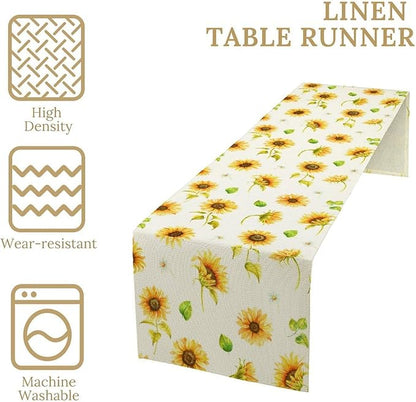 Yellow Sunflower Table Runner, Seasonal Spring Summer Flowers Table Decor for Kitchen Dining Room Coffee Holiday Kitchen Dining 13x60in