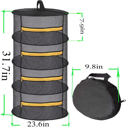2ft 4 Layer Mesh Hanging Herb Drying Rack Dry Net Plant Drying Rack Net with Orange Zippers Can Dry Plants, Herbal，hanging dryer Hanging Mesh （ Band Garden Scissors）