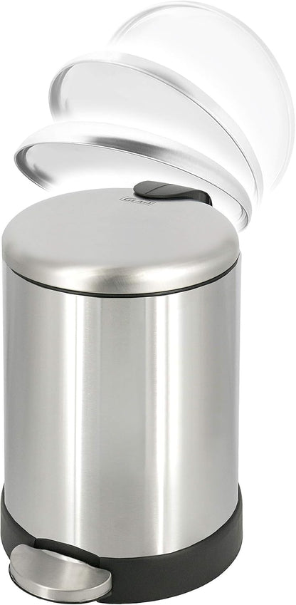 GLAD Small Trash Can, 1.2 Gallon | Round Stainless Steel Garbage Bin with Soft Close Lid & Step Foot Pedal | Metal Waste Basket with Removable Inner Bucket, Stainless