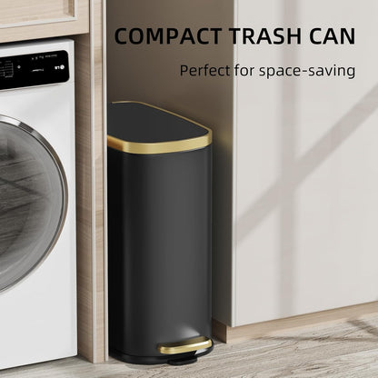 KUK Small Bathroom Trash Can with Lid Soft Close, Step Pedal, 2.4 Gal Stainless Steel Garbage Can with Removable Inner Bucket, Anti-Fingerprint Wastebasket for Office, Bedroom, Toilet (Black)