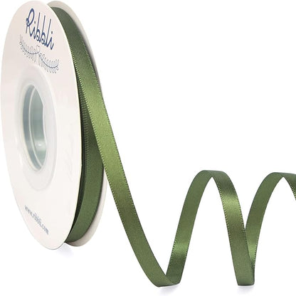 Ribbli Moss Green Satin Ribbon,Double Faced Satin 1/4 inch x Continuous 25 Yards,Use for Bows Bouquet,Gift Wrapping,Wedding Decoration,Floral Arrangement