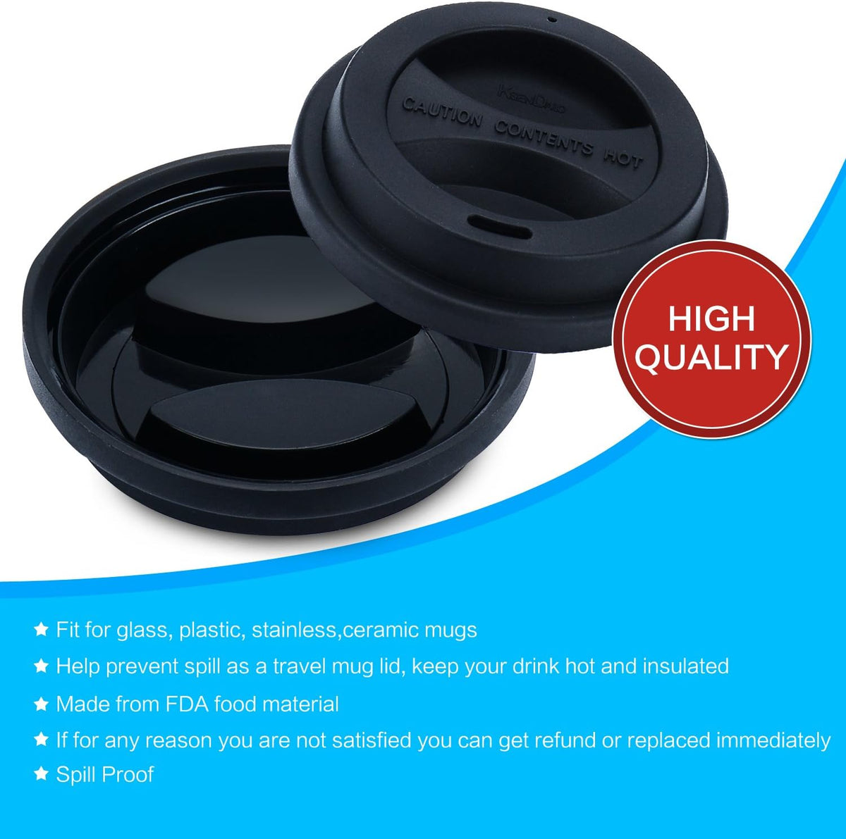 Coffee Mug Lids(3.15"Inner Diameter,3.43"Outer Diameter), Ksendalo Thicker Eco Reusable Silicone Travel Mug Lids, Silicone Cup Cover Set,Black(5pcs)