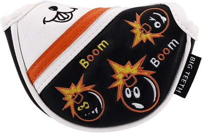 BIG TEETH Putter Cover Mallet Putter Cover Half Mallet Small Golf Headcover, Mini Club Head Protector Magnetic Closure Black Leather for Odyssey White Hot #5 Golf Rossie Tour Edge Chipper etc