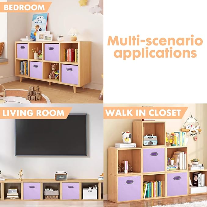 ShellKingdom Storage Bins, Foldable Fabric Storage Cubes And Cloth Storage Organizer Drawer with Metal Handle For Closet And Toys Storage, 11 X 10.5 X 10.5 INCH, 6 Pack (Lavender)