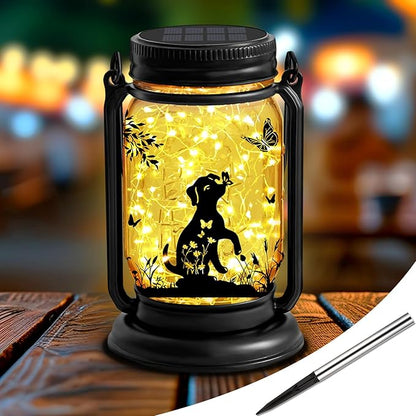 Dog Hanging Mason Jar Solar Lights, Labrador Retriever Solar Lanterns 3-in-1 Outdoor Waterproof, Birthday Gifts for Women Mom Mother's Day Dog Lover, Garden Decor for Patio Yard Balcony Decoration