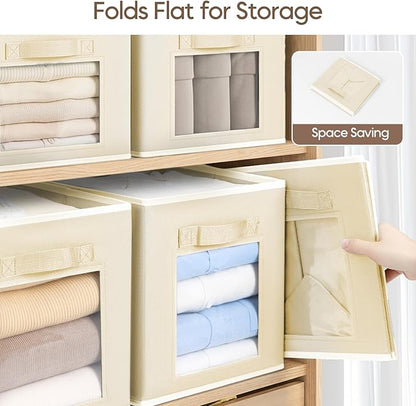 Homsorout Foldable Storage Cubes - Cubby Storage Organizer with Window, Decorative Baskets for Organizing, 11 Inch Fabric Cube Shelf Bins, Set of 10, Beige