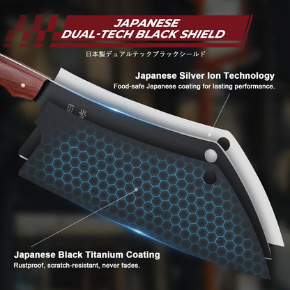 Meat Cleaver Knife 8inch - Black Butcher Knife for Meat Cutting, Japanese High Carbon Steel Vegetable Cleaver for Chopping
